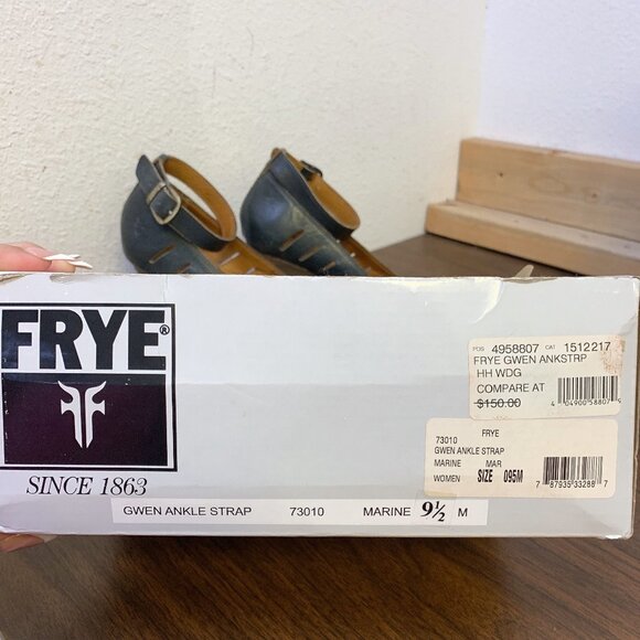 Frye Gwen Ankle Strap Black Leather Wedge Sandals 9.5 - Picture 11 of 11